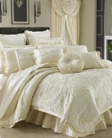 Add a touch of European opulence to your bed with this Rothschild decorative pillow from J Queen, featuring allover woven ivory damask print and sophisticated pleats. Add a touch of European opulence to your bed with this Rothschild decorative pillow from J Queen, featuring allover woven ivory damask print and sophisticated pleats.