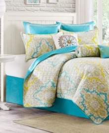 Modern allure! This Echo Hudson Paisley neck roll features a fresh color pallet of turquoise with chartreuse embroidery. Hidden zipper closure. Modern allure! This Echo Hudson Paisley neck roll features a fresh color pallet of turquoise with chartreuse embroidery. Hidden zipper closure.