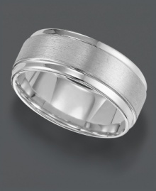 Smooth style that will last a lifetime. This men's ring by Triton features a polished design with lined edges, crafted in a white tungsten carbide band (9 mm) with a comfort fit. Sizes 8-15. Smooth style that will last a lifetime. This men's ring by Triton features a polished design with lined edges, crafted in a white tungsten carbide band (9 mm) with a comfort fit. Sizes 8-15.