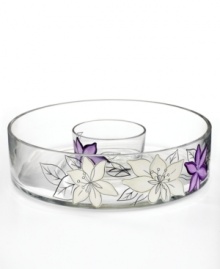 Hand-painted purple and white flowers flourish on this glass chip and dip from Artland's serveware and serving dishes collection--a fresh companion to the Anna Plum dinnerware pattern by Laurie Gates. Hand-painted purple and white flowers flourish on this glass chip and dip from Artland's serveware and serving dishes collection--a fresh companion to the Anna Plum dinnerware pattern by Laurie Gates.