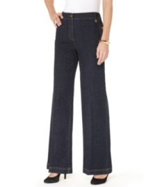 You'll want to wear these petite wide leg jeans by Jones New York Signature with a tucked in top-the grosgrain-ribbon-trimmed waistline is too cute to not show off! You'll want to wear these petite wide leg jeans by Jones New York Signature with a tucked in top-the grosgrain-ribbon-trimmed waistline is too cute to not show off!