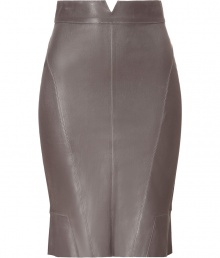 Luxe skirt in sumptuously supple, taupe leather - A sexy standout from cult French leather label Jitrois - Classic, curve-hugging pencil cut with new, higher waist and gently flared hem - Diagonal seams flatter and accentuate the hips - Hits above the knee, zips at back - Slickly stunning, a must for day or evening - Dress up with a button down blouse, blazer and pumps, or go for a slightly more casual look with flat sandals and a silk top Luxe skirt in sumptuously supple, taupe leather - A sexy standout from cult French leather label Jitrois - Classic, curve-hugging pencil cut with new, higher waist and gently flared hem - Diagonal seams flatter and accentuate the hips - Hits above the knee, zips at back - Slickly stunning, a must for day or evening - Dress up with a button down blouse, blazer and pumps, or go for a slightly more casual look with flat sandals and a silk top