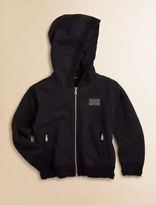 Crafted in plush cotton with attached hood, zip pockets and frayed details.Attached hoodLong sleevesFull zip-frontSide zip pocketsRib-knit cuffs and hemCottonMachine washImported Crafted in plush cotton with attached hood, zip pockets and frayed details.Attached hoodLong sleevesFull zip-frontSide zip pocketsRib-knit cuffs and hemCottonMachine washImported