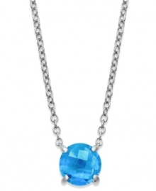 Add a summery touch of pool blue. Brilliant round-cut blue topaz (3-1/2 ct. t.w.) adorns this delicate sterling silver pendant. Approximate length: 18 inches. Approximate drop: 1 inch. Add a summery touch of pool blue. Brilliant round-cut blue topaz (3-1/2 ct. t.w.) adorns this delicate sterling silver pendant. Approximate length: 18 inches. Approximate drop: 1 inch.