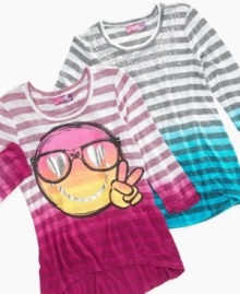 Get some sun! She'll love going out in these cute dip-dye tees from Self Esteem, sure to brighten her style. Get some sun! She'll love going out in these cute dip-dye tees from Self Esteem, sure to brighten her style.