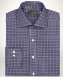 Refresh your rotation of work-wear with this handsome tartan plaid dress shirt from Lauren Ralph Lauren.