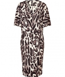 Bring fierce style to your workweek look with this animal print dress from Steffen Schraut - V-neck, short flutter sleeves, dropped waist, relaxed fit, all-over animal print - Pair with a slim trench and platform pumps