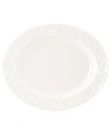 An elegant white-on-white pattern, embossed vine motif and interior glaze adorn this oval serving platter from Lenox dinnerware. The dishes from the Opal Innocence Carved collection get your table set for refined dining every day. Qualifies for Rebate An elegant white-on-white pattern, embossed vine motif and interior glaze adorn this oval serving platter from Lenox dinnerware. The dishes from the Opal Innocence Carved collection get your table set for refined dining every day. Qualifies for Rebate