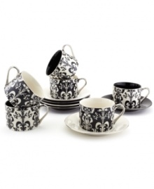An old-world pattern blooms anew in Nouveau Chic cappuccino cups. Featuring a timeless black and white palette, polished platinum trim and brilliant sheen in elegant porcelain from Classic Coffee & Tea by Yedi. With simply glazed saucers. An old-world pattern blooms anew in Nouveau Chic cappuccino cups. Featuring a timeless black and white palette, polished platinum trim and brilliant sheen in elegant porcelain from Classic Coffee & Tea by Yedi. With simply glazed saucers.