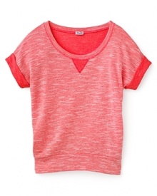 Sporty sweatshirt design elements give this cute pullover a modern edge, rendered in French terry for softness and comfort. Sporty sweatshirt design elements give this cute pullover a modern edge, rendered in French terry for softness and comfort.