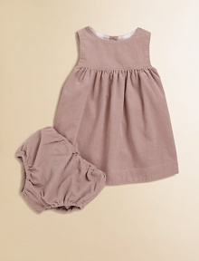 Crafted in comfy, cozy corduroy, in a sleeveless silhouette with full skirt and matching bloomers.Round necklineSleevelessBack buttonsGathered waistCottonMachine washImported Please note: Number of buttons may vary depending on size ordered. Crafted in comfy, cozy corduroy, in a sleeveless silhouette with full skirt and matching bloomers.Round necklineSleevelessBack buttonsGathered waistCottonMachine washImported Please note: Number of buttons may vary depending on size ordered.