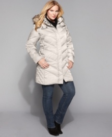 Don't get caught in the cold! Bundle up in Kenneth Cole Reaction's plus size parka! The chevron quilting and faux-fur-trimmed hood keep you warm -- and chic! Don't get caught in the cold! Bundle up in Kenneth Cole Reaction's plus size parka! The chevron quilting and faux-fur-trimmed hood keep you warm -- and chic!