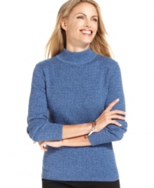 Stay classic in Karen Scott's petite mock turtleneck sweater, rendered in cotton cable-knit. It's polished style at such a low price!