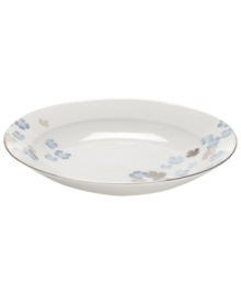 Breezy florals scatter on the white bone china of this Water Blossoms rim soup bowl, suffusing your table with effortless grace. With shimmering platinum petals and banding for an especially pretty table. From Martha Stewart Collection. Breezy florals scatter on the white bone china of this Water Blossoms rim soup bowl, suffusing your table with effortless grace. With shimmering platinum petals and banding for an especially pretty table. From Martha Stewart Collection.
