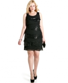 Pops of sequins shine through on inset layers of SL Fashions' latest plus size dress, which is outfitted with layers of lovely chiffon. (Clearance)