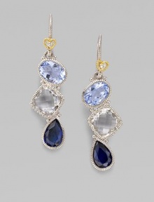 From the Prism Collection. A geometric trio of sparkling stones - blue quartz, blue corundum, and crystal - is topped off by a heart-framed white sapphire, all edged in sterling silver.White sapphire, blue quartz, blue corundum, and crystal Sterling silver Length, about 1¾ Ear wire Imported From the Prism Collection. A geometric trio of sparkling stones - blue quartz, blue corundum, and crystal - is topped off by a heart-framed white sapphire, all edged in sterling silver.White sapphire, blue quartz, blue corundum, and crystal Sterling silver Length, about 1¾ Ear wire Imported