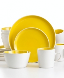 Made to last and easy to love, Oneida's Color Burst dinnerware boasts everyday durability and a modern two-tone design. A treat for tables of four, this set combines bright white and lemon yellow in clean coupe shapes. Made to last and easy to love, Oneida's Color Burst dinnerware boasts everyday durability and a modern two-tone design. A treat for tables of four, this set combines bright white and lemon yellow in clean coupe shapes.