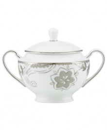 A fine vintage. The Paisley Terrace sugar bowl elevates even the most elegant settings with breezy florals grounded in graceful white porcelain. With luxe platinum banding to complement the rest of the Lenox dinnerware collection. Qualifies for Rebate