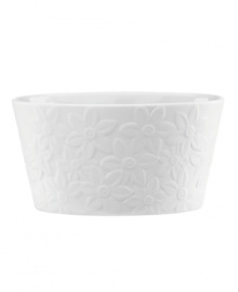 Darling florals are intricately sculpted in this white porcelain candy bowl for a clean, beautiful way to present your most delectable treats. From Lenox. Qualifies for Rebate