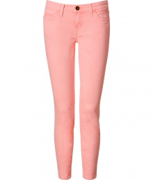 Stylish jeans in fine, bright pink cotton stretch blend - The seasons must-have from cult American denim label Current Elliott - On-trend, 7/8 cut crops at ankles - Low rise, ultra-fitted silhouette flatters every curve - Traditional five-pocket style with belt loops, zip fly and button closure - Sexy and chic, easily dressed up or down - Pair with a tank, blazer and wedges, or go for a more casual look with a tunic top or boyfriend cardigan and flat sandals