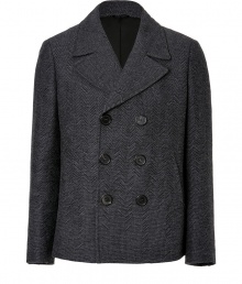 Timeless, classic, and always chic, Neil Barretts charcoal herringbone pea coat is a multi-season must, guaranteed to give your outwear wardrobe a sleek, sophisticated feel - Notched lapel, long sleeves, buttoned cuffs, double-breasted button closures, side slit pockets, double back vents - Pair with everything from casual separates to sharply tailored business looks Timeless, classic, and always chic, Neil Barretts charcoal herringbone pea coat is a multi-season must, guaranteed to give your outwear wardrobe a sleek, sophisticated feel - Notched lapel, long sleeves, buttoned cuffs, double-breasted button closures, side slit pockets, double back vents - Pair with everything from casual separates to sharply tailored business looks