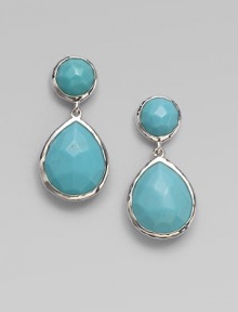 A beautifully rich design in sleek sterling silver with faceted turquoise stones. Sterling silverTurquoiseDrop, about 1¼Post backImported A beautifully rich design in sleek sterling silver with faceted turquoise stones. Sterling silverTurquoiseDrop, about 1¼Post backImported