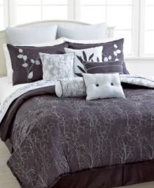 Your bed, in bloom. A lovely mixture of printed and embroidered florals in soothing gray and ivory hues transforms your space into a beautiful retreat in this Louisville comforter set. A pile of decorative pillows finish the ensemble with finesse. Your bed, in bloom. A lovely mixture of printed and embroidered florals in soothing gray and ivory hues transforms your space into a beautiful retreat in this Louisville comforter set. A pile of decorative pillows finish the ensemble with finesse.