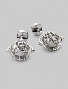 Global style for the sophisticated traveler in polished sterling silver with rotating globe detail. T-backing About 1 diam. Imported Global style for the sophisticated traveler in polished sterling silver with rotating globe detail. T-backing About 1 diam. Imported