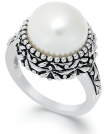 Dedicated to elegance. This beautiful cultured freshwater pearl ring (11-1/2-12mm) sits in an intricately-engraved sterling silver setting. Size 7. Dedicated to elegance. This beautiful cultured freshwater pearl ring (11-1/2-12mm) sits in an intricately-engraved sterling silver setting. Size 7.