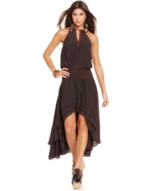Baby Phat infuses effortless cool into the trend-forward high-low dress, incorporating tiers at the skirt and a slouchy, blouson fit! Baby Phat infuses effortless cool into the trend-forward high-low dress, incorporating tiers at the skirt and a slouchy, blouson fit!