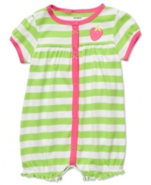 She'll look sweeter than a strawberry in this adorable bodysuit with embroidery details from Carter's. Has snaps at front and leg openings for easy changes. She'll look sweeter than a strawberry in this adorable bodysuit with embroidery details from Carter's. Has snaps at front and leg openings for easy changes.