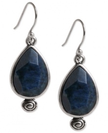 Deep blue dazzles in this pair of drop earrings from Lucky Brand. Crafted from silver-tone mixed metal, the earrings provide an earthy elegance with semi-precious azurite. Approximate drop: 1-1/2 inches.