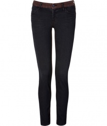 Take the of-the-moment denim look to the next level with these two-tone skinny jeans from Koral - Classic five-pocket styling, skinny, straight leg, colorblocked with charcoal front panel and brown back panel - Wear with an oversized blouse, a wool cape, and knee-high boots Take the of-the-moment denim look to the next level with these two-tone skinny jeans from Koral - Classic five-pocket styling, skinny, straight leg, colorblocked with charcoal front panel and brown back panel - Wear with an oversized blouse, a wool cape, and knee-high boots