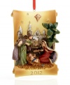 A beautiful nativity scene unfolds on a scroll of sculpted parchment, recounting the story of Christmas right on your tree. Ornament dated 2012.