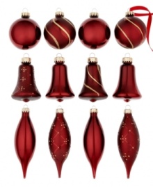 A very merry tree will take shape with burgundy glass ornaments from Martha Stewart Collection. Ball, bell and drop shapes tinged with radiant gold fill out its branches with timeless grace. A very merry tree will take shape with burgundy glass ornaments from Martha Stewart Collection. Ball, bell and drop shapes tinged with radiant gold fill out its branches with timeless grace.