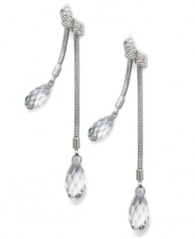 Drops of soothing crystals adorn these radiant earrings from Swarovski. Briolette-cut clear crystals shine on snake chains. Crafted in rhodium-plated mixed metal. Approximate drop: 2-1/2 inches. Drops of soothing crystals adorn these radiant earrings from Swarovski. Briolette-cut clear crystals shine on snake chains. Crafted in rhodium-plated mixed metal. Approximate drop: 2-1/2 inches.