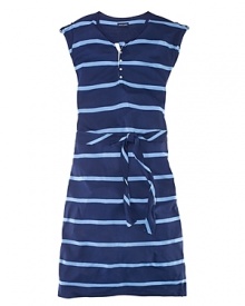 The fun jersey maxi dress is styled with bright rugby stripes and a self-tie sash for sporty back-to-school look. The fun jersey maxi dress is styled with bright rugby stripes and a self-tie sash for sporty back-to-school look.