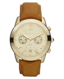 The perfect travel companion for the woman always on-the-go, a handsome watch by Michael Kors.