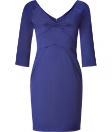 With its cool modern tailoring and flattering fit, Tara Jarmons royal sapphire satin dress gives dressy looks a flawless, feminine polish - V-neckline, 3/4 sleeves, hidden back zipper, fitted silhouette - Style with sandals or peep-toes, and a chic evening clutch With its cool modern tailoring and flattering fit, Tara Jarmons royal sapphire satin dress gives dressy looks a flawless, feminine polish - V-neckline, 3/4 sleeves, hidden back zipper, fitted silhouette - Style with sandals or peep-toes, and a chic evening clutch