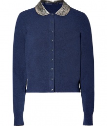 Finish daytime looks on a demure edge with Marc by Marc Jacobs embellished round collar cardigan - Silver-toned embellished round collar, long sleeves, front snap closures, fine ribbed trim - Cropped, fitted silhouette - Wear with jeans and flats, or a pencil skirt and heels Finish daytime looks on a demure edge with Marc by Marc Jacobs embellished round collar cardigan - Silver-toned embellished round collar, long sleeves, front snap closures, fine ribbed trim - Cropped, fitted silhouette - Wear with jeans and flats, or a pencil skirt and heels