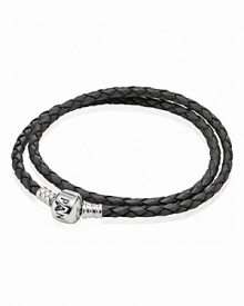 Charms and clips shine against PANDORA's leather double wrap bracelet. A sterling silver signature clasp lends an added touch of luxe. Charms and clips shine against PANDORA's leather double wrap bracelet. A sterling silver signature clasp lends an added touch of luxe.