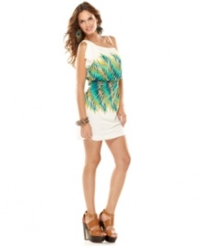 An exotic palm print gives this Calvin Klein dress far-flung flair. Wear with chunky heels for a party or pack with wedges for a night out while you're on vacation! An exotic palm print gives this Calvin Klein dress far-flung flair. Wear with chunky heels for a party or pack with wedges for a night out while you're on vacation!