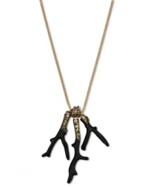 Branch out with this dazzling pendant necklace from RACHEL Rachel Roy. The golden design features a black coral finish and glass stone accents. Crafted in worn gold tone mixed metal. Approximate length: 18 inches + 2-inch extender. Approximate drop: 2-1/4 inches.