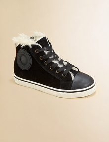 Warmth and comfort and luxury and Burberry style all in one cool sneaker of velvety suede with an extravagent shearling lining for snuggle-into softness.Lace-up frontSuede upperRubber solePadded insoleShearling liningImported Warmth and comfort and luxury and Burberry style all in one cool sneaker of velvety suede with an extravagent shearling lining for snuggle-into softness.Lace-up frontSuede upperRubber solePadded insoleShearling liningImported