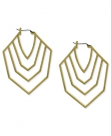 Minimalist magic. Vince Camuto's cut-out hoop earrings, crafted from gold-tone mixed metal, feature a stylish chevron pattern for a fashion-forward touch. Approximate drop: 1-1/2 inches. Minimalist magic. Vince Camuto's cut-out hoop earrings, crafted from gold-tone mixed metal, feature a stylish chevron pattern for a fashion-forward touch. Approximate drop: 1-1/2 inches.