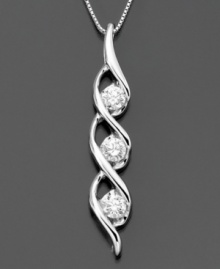Get a trendy twist on the classic journey pendant with Sirena's beautiful diamond necklace featuring round-cut diamonds (1/2 ct. t.w.) set in 14k white gold. Approximate length: 18 inches. Approximate drop: 1-1/2 inches. Get a trendy twist on the classic journey pendant with Sirena's beautiful diamond necklace featuring round-cut diamonds (1/2 ct. t.w.) set in 14k white gold. Approximate length: 18 inches. Approximate drop: 1-1/2 inches.