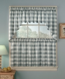 Get your country home in check with Rowan Plaid café curtains. A classic pattern in soothing slate or gold tailors the room with effortless charm. Dyed yarns filter light to keep out the summer sun. Get your country home in check with Rowan Plaid café curtains. A classic pattern in soothing slate or gold tailors the room with effortless charm. Dyed yarns filter light to keep out the summer sun.
