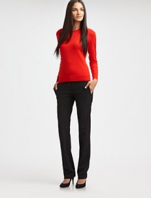 Attention to fit is key in this impeccably-tailored straight-leg silhouette, crafted from lightest wool crepe with just a hint of stretch.Tab-front waistBelt loopsZip-flyFlat frontSlash pocketsBack welt pocketsRise, about 8Inseam, about 3496% wool/4% elastaneDry cleanImported of Italian fabricModel shown is 5'10½ (179cm) wearing US size 4.