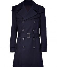 Inject immaculate style into your inclement weather wardrobe with Balmains ultra sleek hooded cotton trench coat - Notched lapel, drawstring hood, long sleeves, belted cuffs, belted waistline, double-breasted button-down front, slit pockets, gun flap, rain shield, back vent - Modern tailored fit - Wear with everything from suits and brogues to jeans and favorite boots