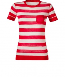 With bold red and white striping and a super soft cashmere knit, Josephs pocket tee is a luxe choice for both dressing up and down - Round neckline, short sleeves, chest pocket - Form-fitting - Wear with everything from circle skirts and peep-toes to jeans and favorite flats